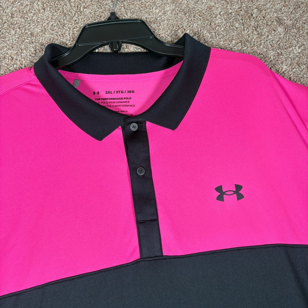 Under Armour Mens‎ 3XL Performance Polo Shirt Pink Black Colorblock Short Sleeve